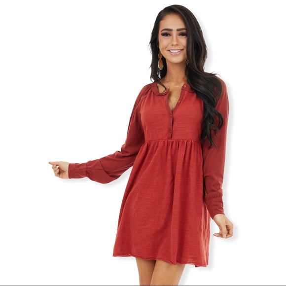 Umgee Rust Long Sleeve Dress - Picture 1 of 16